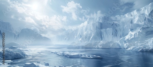 Frozen Tundra Landscape A Majestic Polar Bear Roams the Icy Cliffs of a Glacier