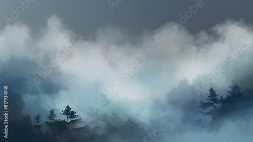  Serene background with soft, pale smoke drifting across a gradient of cool blues and greys, creating a calming and tranquil effect, misty and fog wind