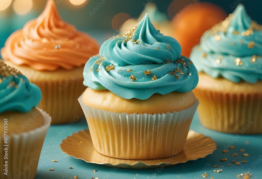 Close up on a delicious cupcakes, Birthday cupcake in different colors Close up on a delicious cupcakes, Birthday cupcake in different colors