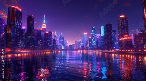 Vibrant Nighttime Urban Skyline A Radiant Illumination of Modern Architecture and Bustling Activity photo
