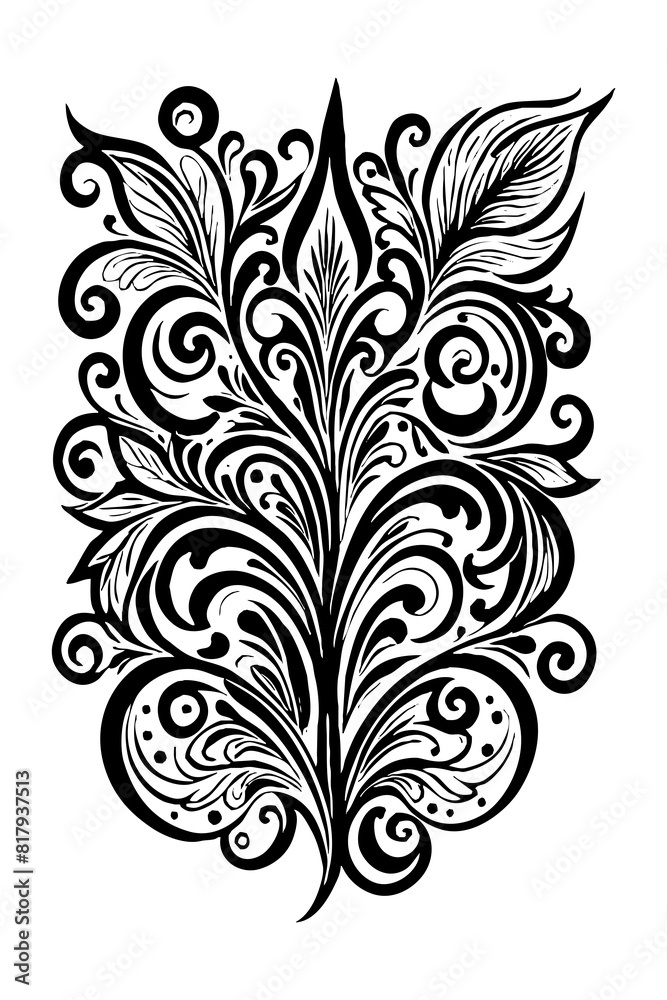 Botanical black and white pattern. For use on tattoos, posters, textiles, T-shirt printing. Generated by Ai Botanical black and white pattern. For use on tattoos, posters, textiles, T-shirt printing. Generated by Ai