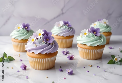 Close up on a delicious cupcakes, Birthday cupcake in different colors