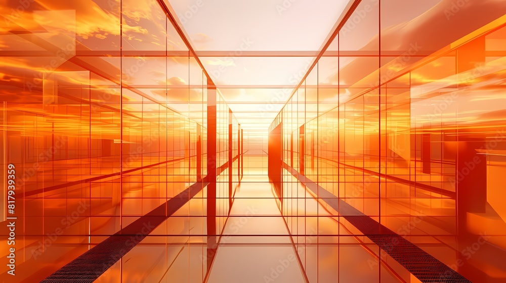 Digital technology orange glass futuristic corridor poster background Digital technology orange glass futuristic corridor poster background