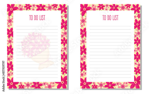 Set planner, to do list, organizer with flowers, leaves, bouquet.