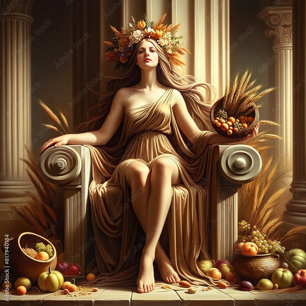 Demeter, the ancient Greek goddess of harvest and agriculture on her ...
