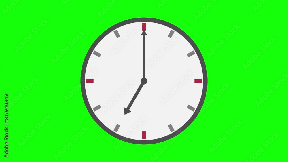 逆回転の時計のアニメーション（グリーンバック）