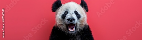 Surprised panda with mouth open, pink background
