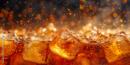 Refreshing Cold Ice Soda with Bubbles and Sparkling Background