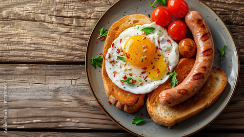 Wallpaper Mural Egg in a plate with toast bread and sausage Torontodigital.ca