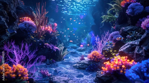 Vibrant Underwater Fantasy A Surreal D Landscape of Glowing Corals and Mysterious Sea Creatures