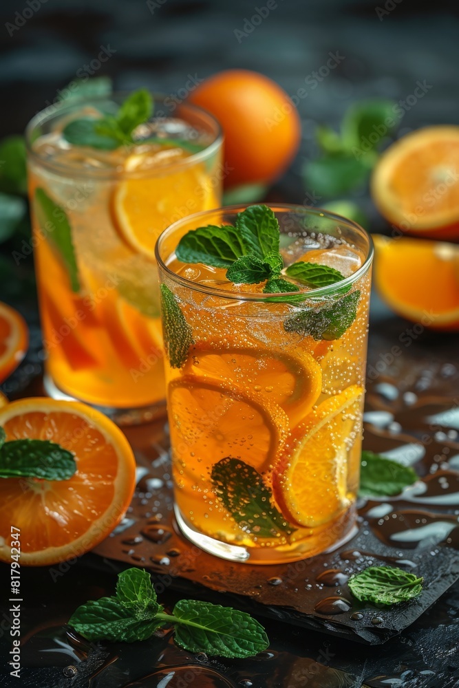 summery citrus beverage, cool off with a tropical drink made with citrus slices and mint leaves, perfect for a refreshing escape on a hot day summery citrus beverage, cool off with a tropical drink made with citrus slices and mint leaves, perfect for a refreshing escape on a hot day
