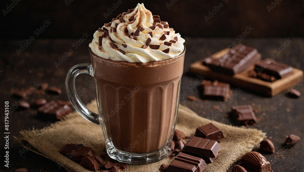 a cup of Milk and Cocoa Frappe, Chocolate Milkshake a cup of Milk and Cocoa Frappe, Chocolate Milkshake