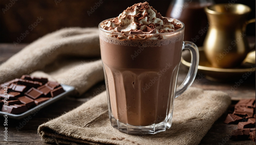 a cup of Milk and Cocoa Frappe, Chocolate Milkshake a cup of Milk and Cocoa Frappe, Chocolate Milkshake