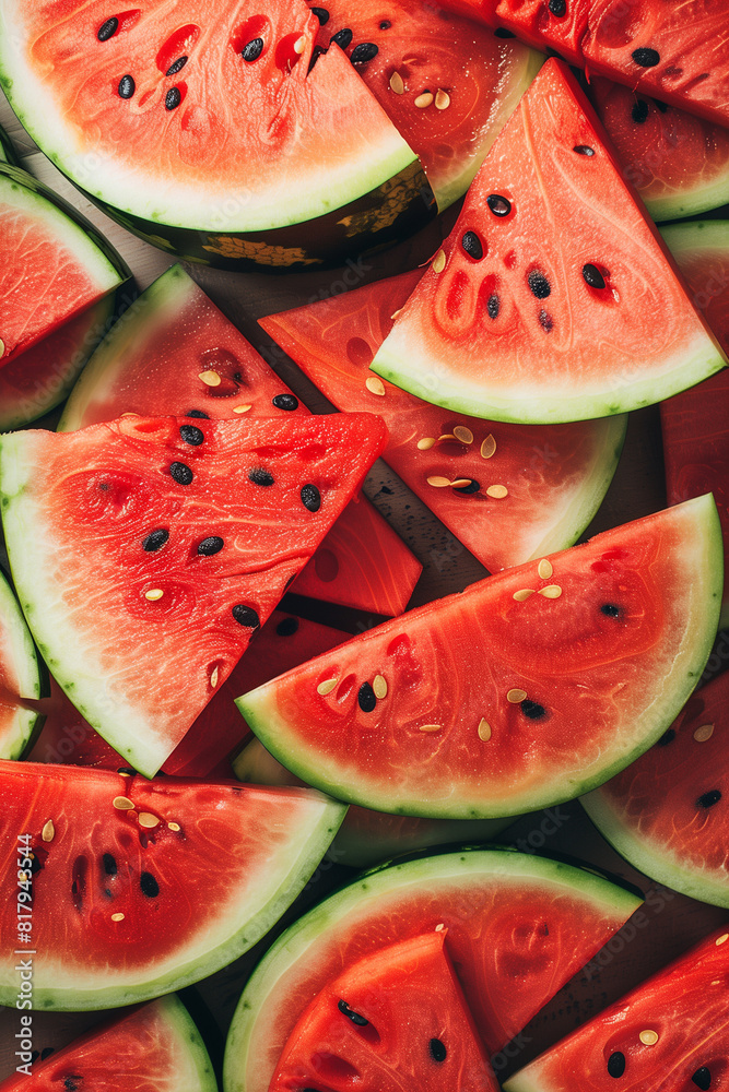 Top down view slices of watermelon on the table summer concept Top down view slices of watermelon on the table summer concept