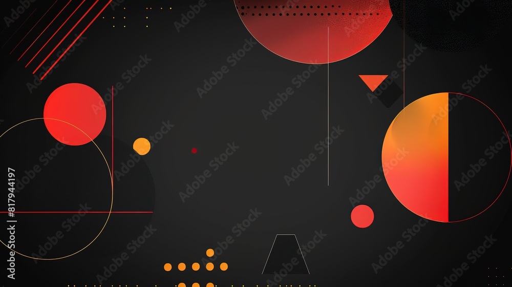 Obraz premium creative colorful geometric shape triangle circle triangle and line, minimal modern trend design elements color on black abstract background, banner , flyers design, Generative