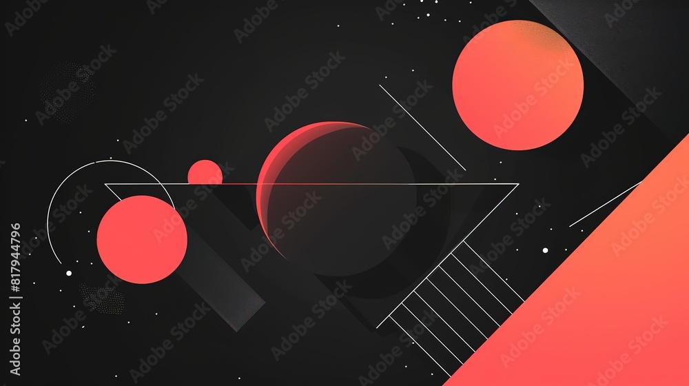 Obraz premium creative fun and cheerful colorful geometric shape triangle circle triangle and line, minimal modern trend design elements color on black abstract background, banner , flyers design, Generative
