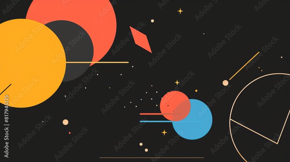 Obraz premium creative colorful geometric shape triangle circle triangle and line, minimal modern trend design elements color on black abstract background, banner , flyers design, Generative
