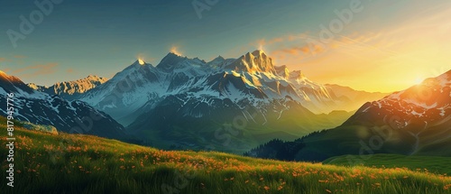 A dramatic sunrise over mountains photo