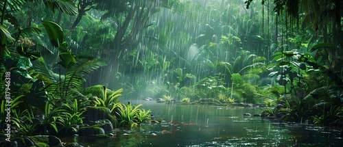 A panoramic view of a Brazilian jungle during the rain