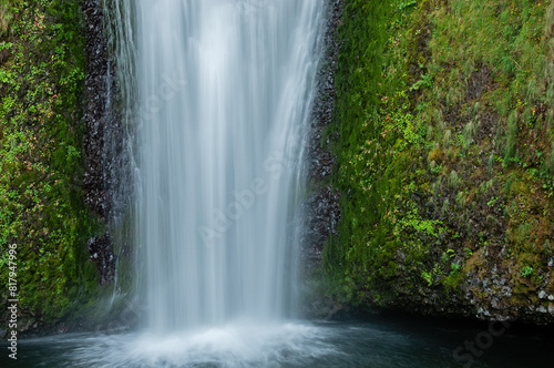 Summer landscape of Lower Multnomah Falls captured with motion blur  Columbia River Gorge  Oregon  USA