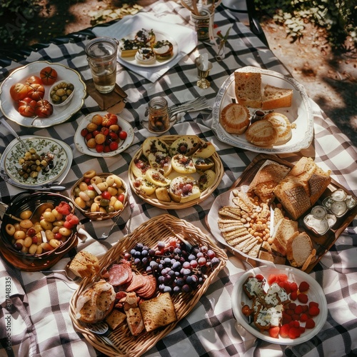 Enjoying a Picnic Spread on a Checkered Blanket
