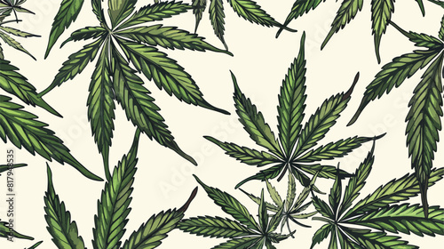 Seamless pattern with cannabis leaves on white background