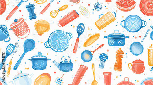 Seamless pattern with colorful kitchen utensils cookw