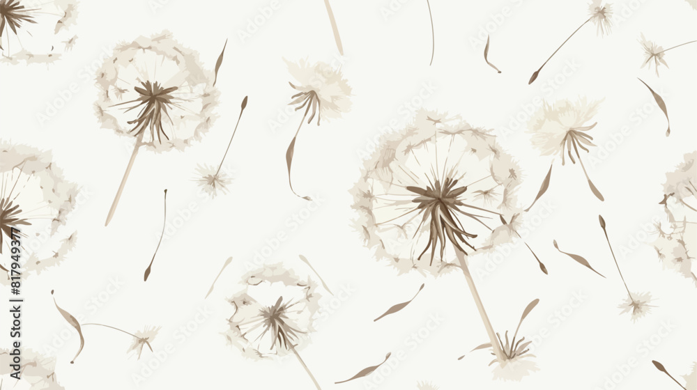 Seamless pattern with flying dandelion seeds or achen