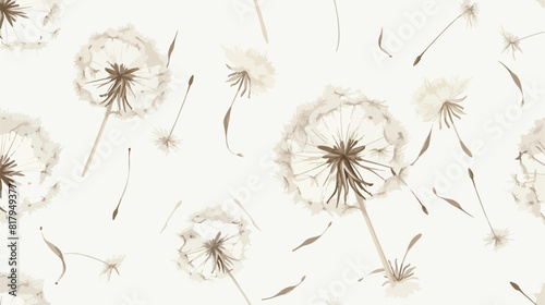 Seamless pattern with flying dandelion seeds or achen