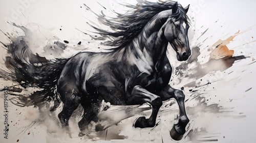an ink art explosion featuring a horse