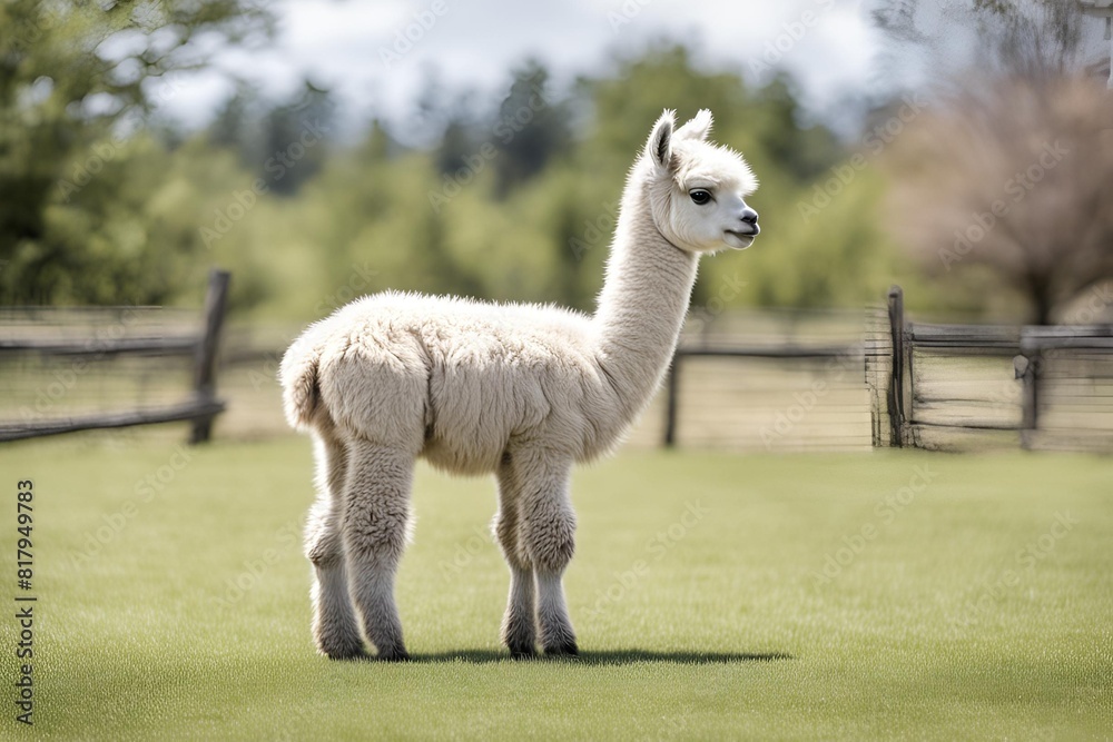 a young llama looks around outdoors for the first time