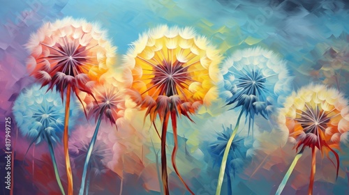 Illustration of bright dandelions close-up