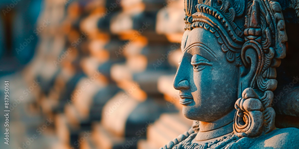 Side view of an Hindu Buddha statue . Concept of historic and religious artistry and timeless beauty. Can be used as religious background. Side view of an Hindu Buddha statue . Concept of historic and religious artistry and timeless beauty. Can be used as religious background.