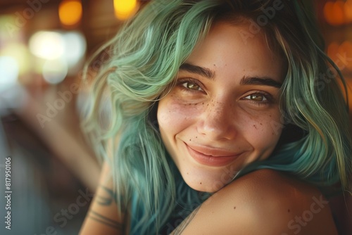 Smiling Girl With Blue Hair