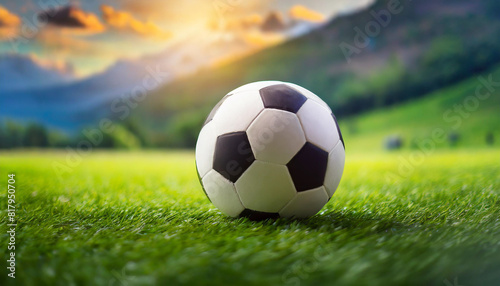 soccer ball resting on lush green grass, evoking energy and sportsmanship, perfect for illustrating teamwork and outdoor activities
