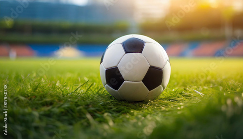 soccer ball resting on lush green grass, evoking energy and sportsmanship, perfect for illustrating teamwork and outdoor activities