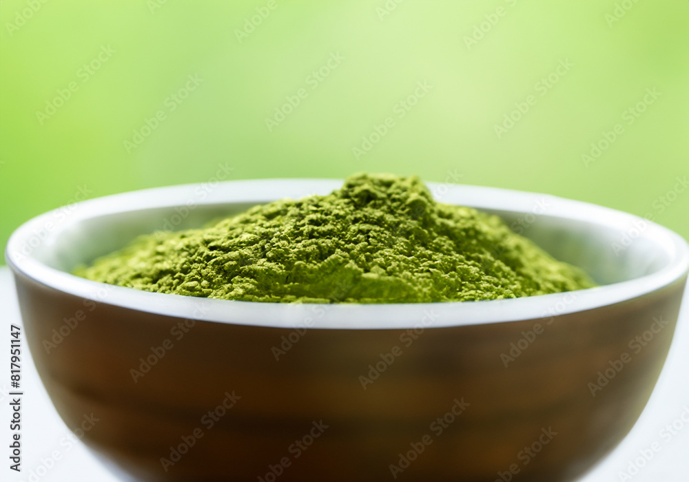 Japanese powdered green tea kept in bowl Japanese powdered green tea kept in bowl