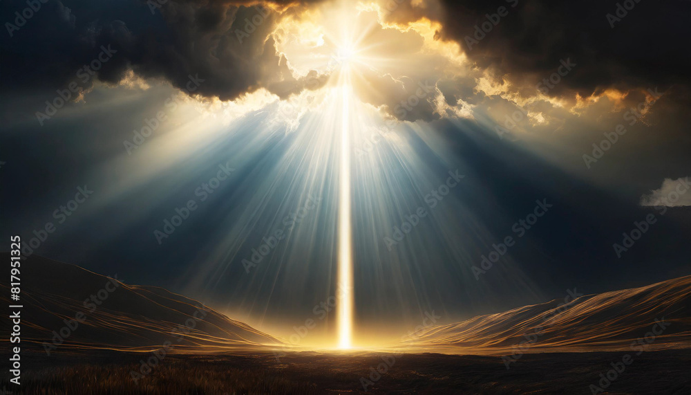 beam of light pierces through the darkness of the night sky, symbolizing divine presence and spiritual illumination