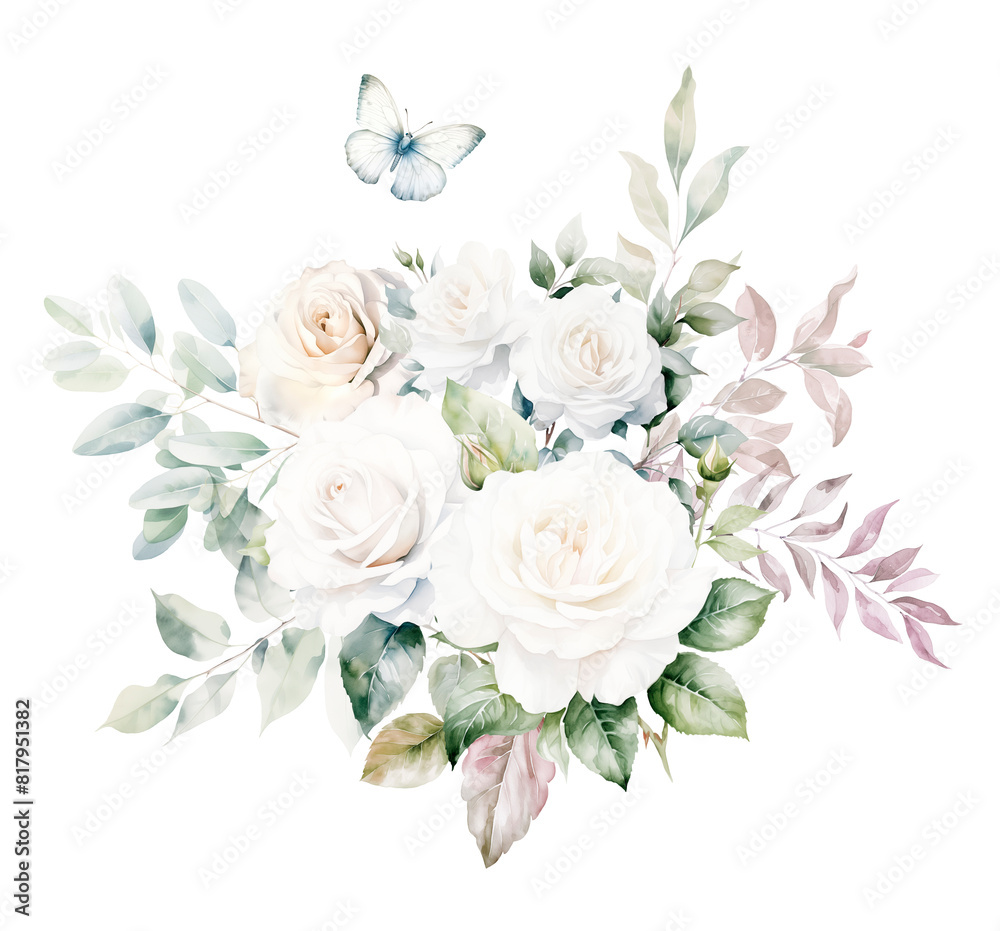 Watercolor Bouquet with White Rose. Watercolor Bouquet with White Rose.