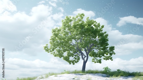 A leafy chestnut tree against a backdrop of pure white