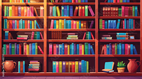 Shelves with books in library Vector style vector 