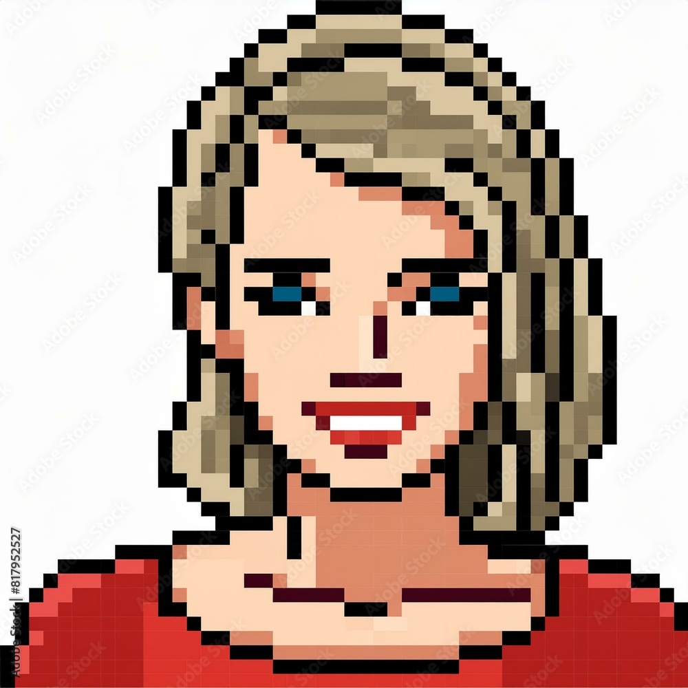Pixel graphic portrait of a woman white background