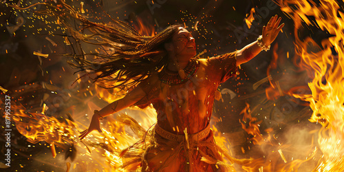 A shaman dances wildly around a bonfire, transforming into one with the spirits that consume her photo