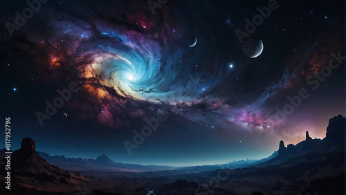 Spectacular Spiral Galaxy With Stars and Distant Planets in Deep Space