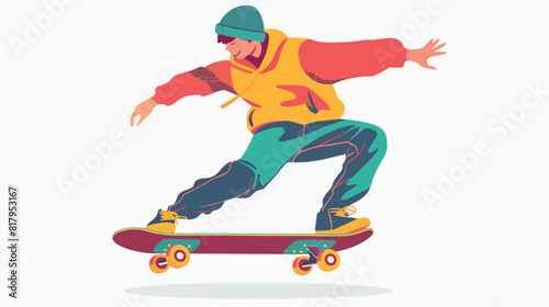 Skater riding skateboard. Skateboarder jumping or tri