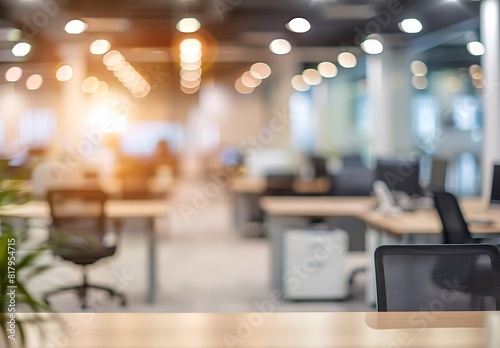 Blurred office interior background with desks and chairs