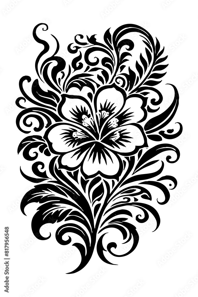 Botanical black and white pattern. For use on tattoos, posters, textiles, T-shirt printing. Generated by Ai Botanical black and white pattern. For use on tattoos, posters, textiles, T-shirt printing. Generated by Ai