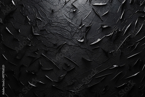 An image featuring the stark detail of black paint peeling off a surface creating an abstract and textured visual photo
