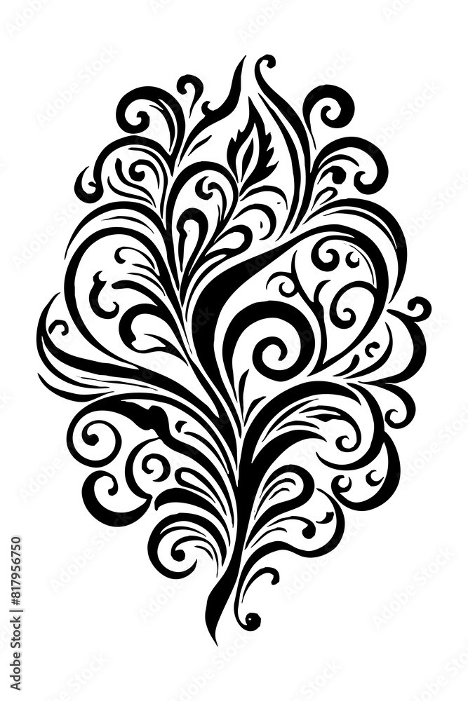 Botanical black and white pattern. For use on tattoos, posters, textiles, T-shirt printing. Generated by Ai Botanical black and white pattern. For use on tattoos, posters, textiles, T-shirt printing. Generated by Ai