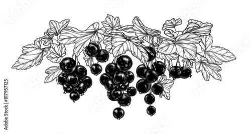 Vector illustration of a currant branch in engraving style